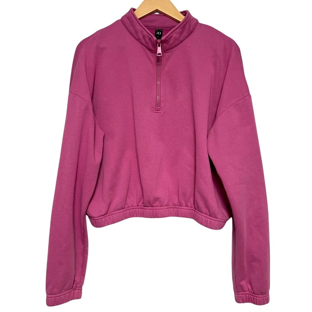 RD Quarter Zip Pullover Sweatshirt Pink L Cropped Barbiecore Loungewear Sporty